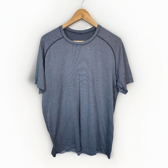 Lululemon T Shirt Crewneck Stretch Blue Striped Tech Light Active Athlete Men L - Picture 1 of 7